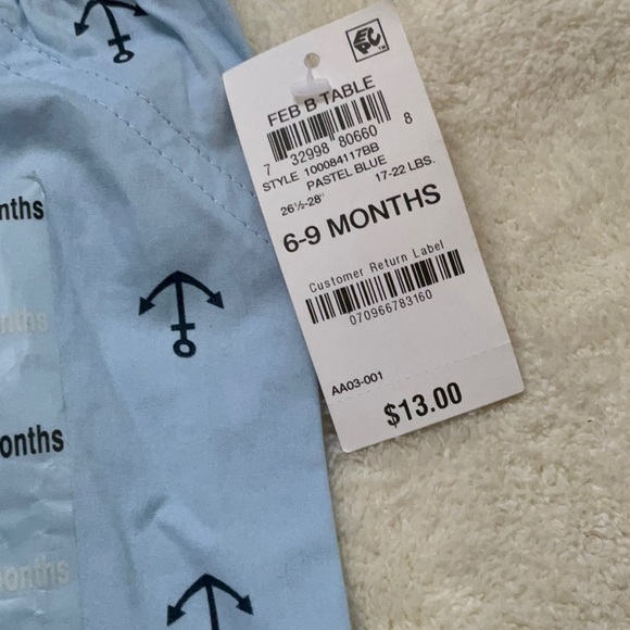 First Impressions NWT pull-up shorts. Light blue with navy anchors. 6-9m - Picture 3 of 5